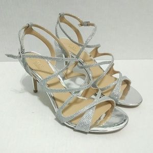 Jewel Badgley Mischka Silver Strappy Heels